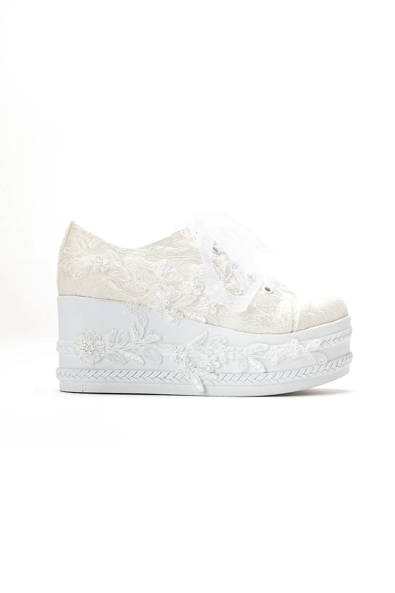 Forever & Always Womens Valencia Lace Platform Bridal Sneaker