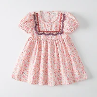 MyKids-USA Baby Girl Solid Color Embroidered Design Doll-Neck Dress