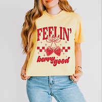 Simply Sage Market - Feelin' Berry Good Checkered Women's Boxy Crop Top Graphic T-Shirt