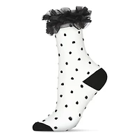 MeMoi Women's Polka Dot Ruffle Lace Cuff Sheer Crew Socks