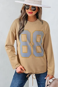 Threaded Pear Women's Macy Drawstring Hemline Oversize Long Sleeve Top
