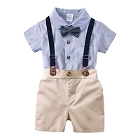 Laurenza's Baby Boys Blue Striped Suspenders Set