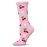 MeMoi Women's Daisy Cherry Rayon From Bamboo Crew Socks