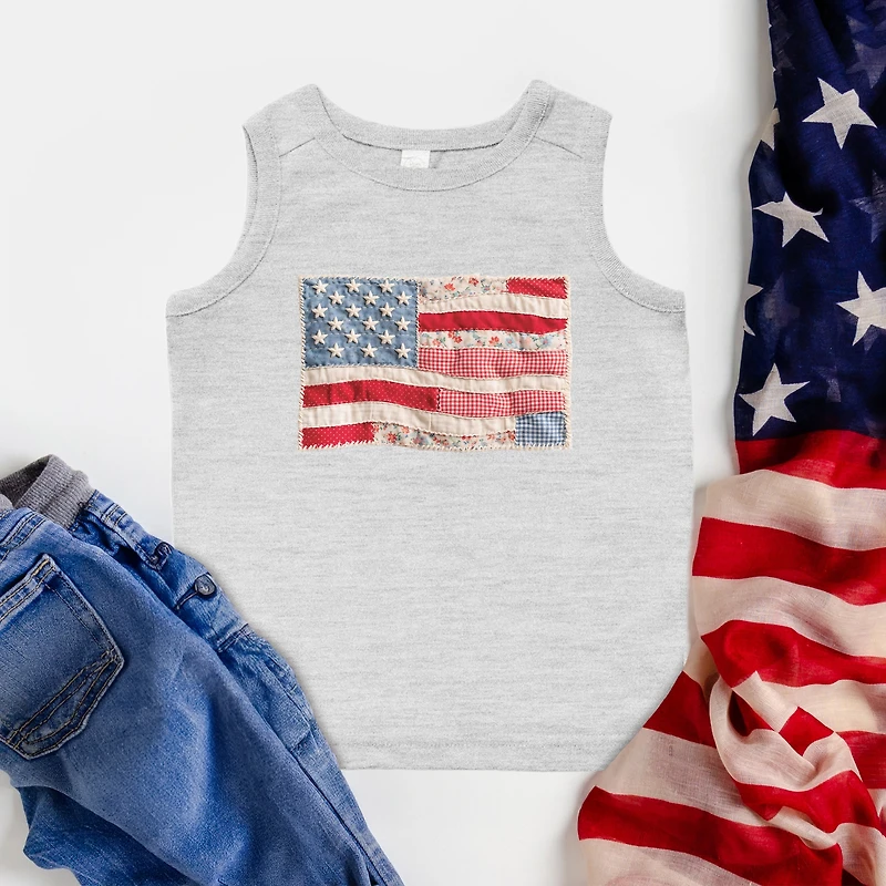 The Juniper Shop - Toddler Graphic Tank American Flag Faux Patchwork