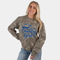 Simply Sage Market Women's Heavyweight Camo Sweatshirt - Country Girl Hat Puff Print