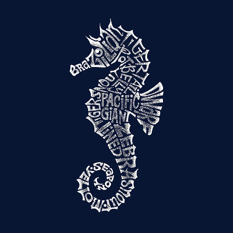 LA Pop Art Men's Seahorse Word T-Shirt - 100% Cotton Crew Neck, Short Sleeve, Regular Fit