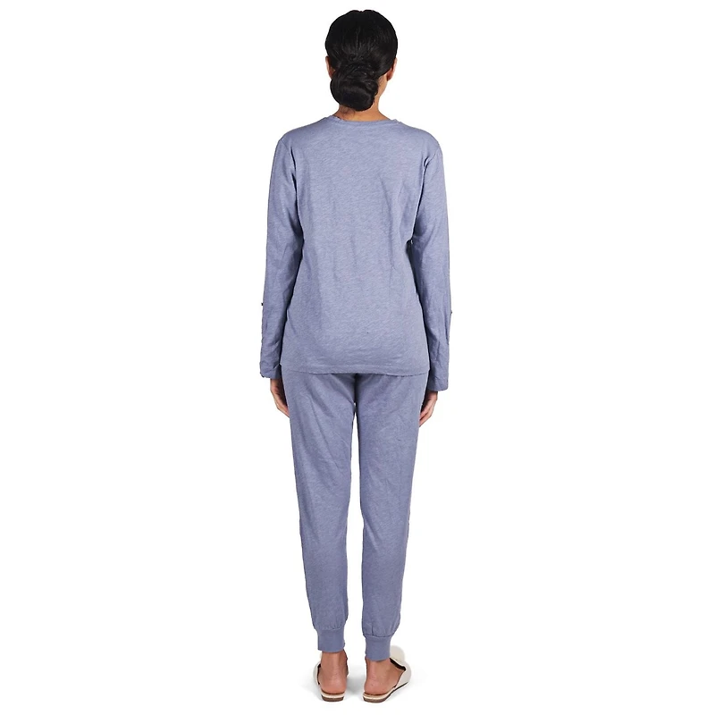 MeMoi Women's 100% Cotton Slub Knit Metallic Star Accent Pajama Set