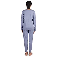 MeMoi Women's 100% Cotton Slub Knit Metallic Star Accent Pajama Set