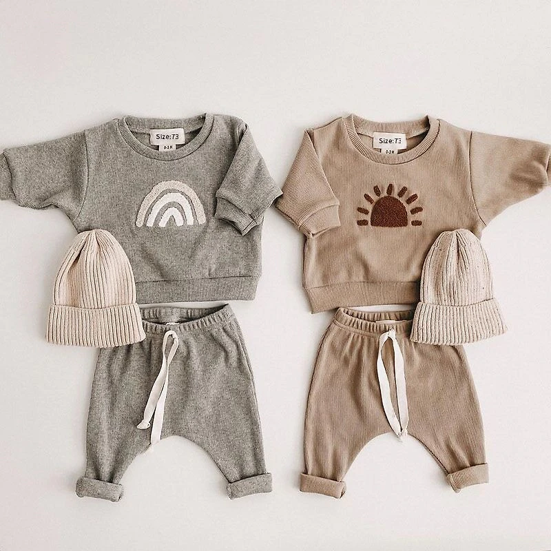 MyKids-USA Baby Rainbow Sun Pattern Hoodies Combo Pants Sets