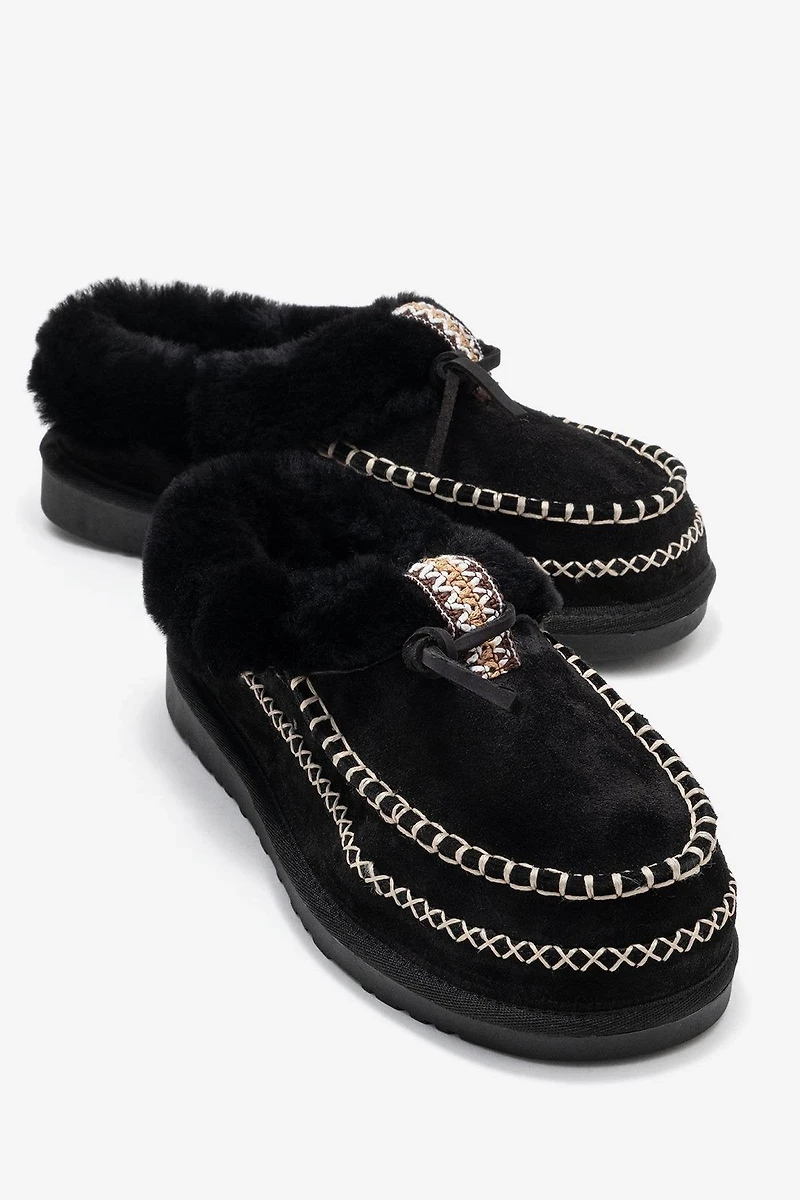 Forever & Always Womens Noriel Leather Moccasin Slippers