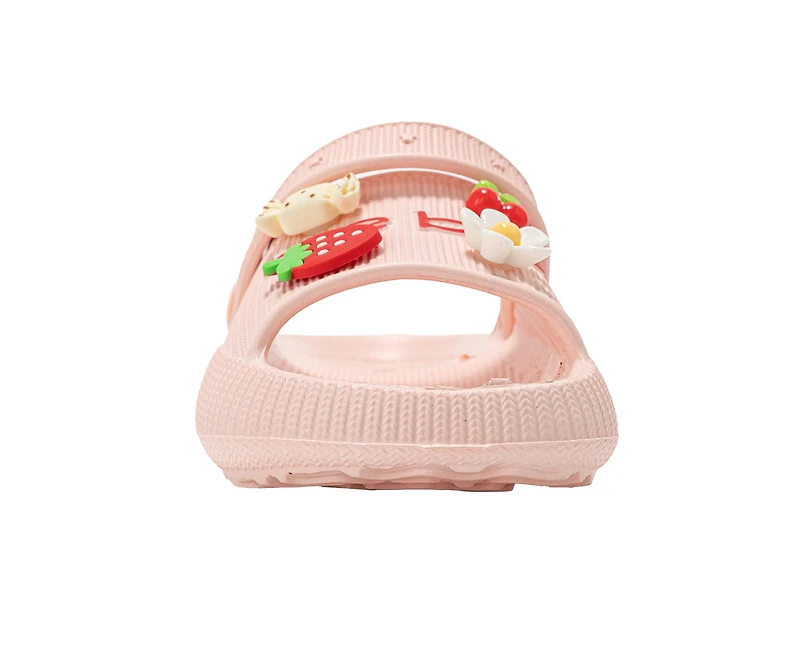 bebe Toddler Girl's EVA Slide Sandals with Fruit Charms Slip On Shoes