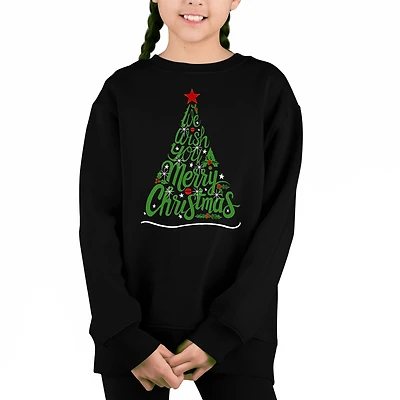 LA Pop Art Girl's Word Sweatshirt - We Wish You A Merry Christmas