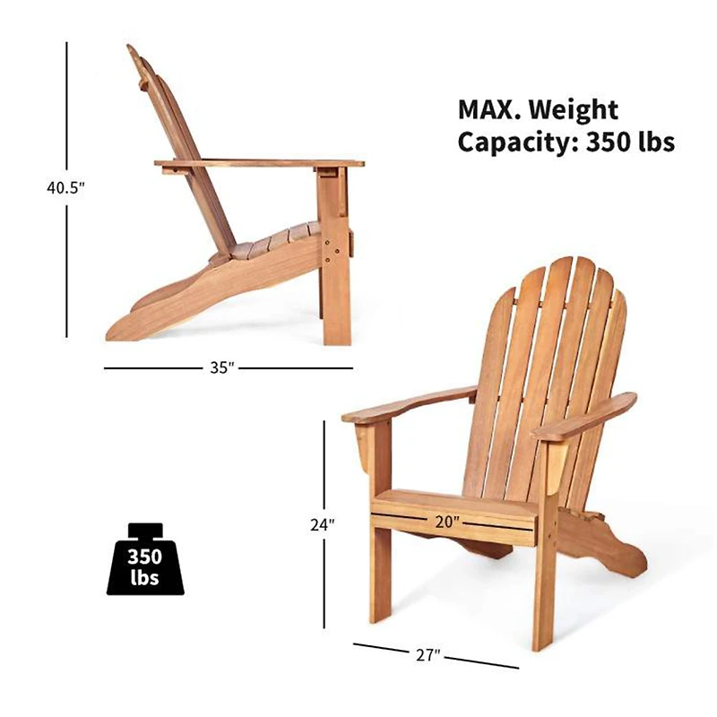 SUGIFT Natural Ergonomic Slatted Design Acacia Wood Outdoor Adirondack Chair