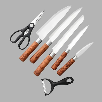 Kitcheniva 7-Piece Stainless Steel Knife Set With Wooden Handles