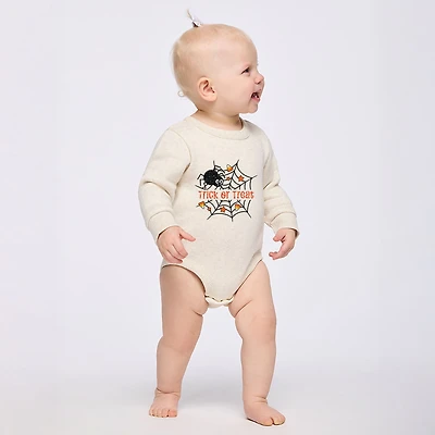 The Juniper Shop - Infant Fleece BodySuit Trick or Treat Spiderweb Glitter