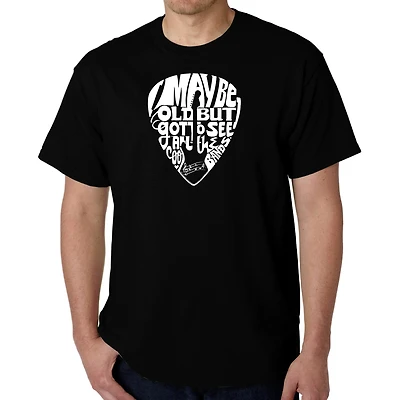 LA Pop Art Men's Guitar Pick Word T-Shirt - Crew Neck, Short Sleeve