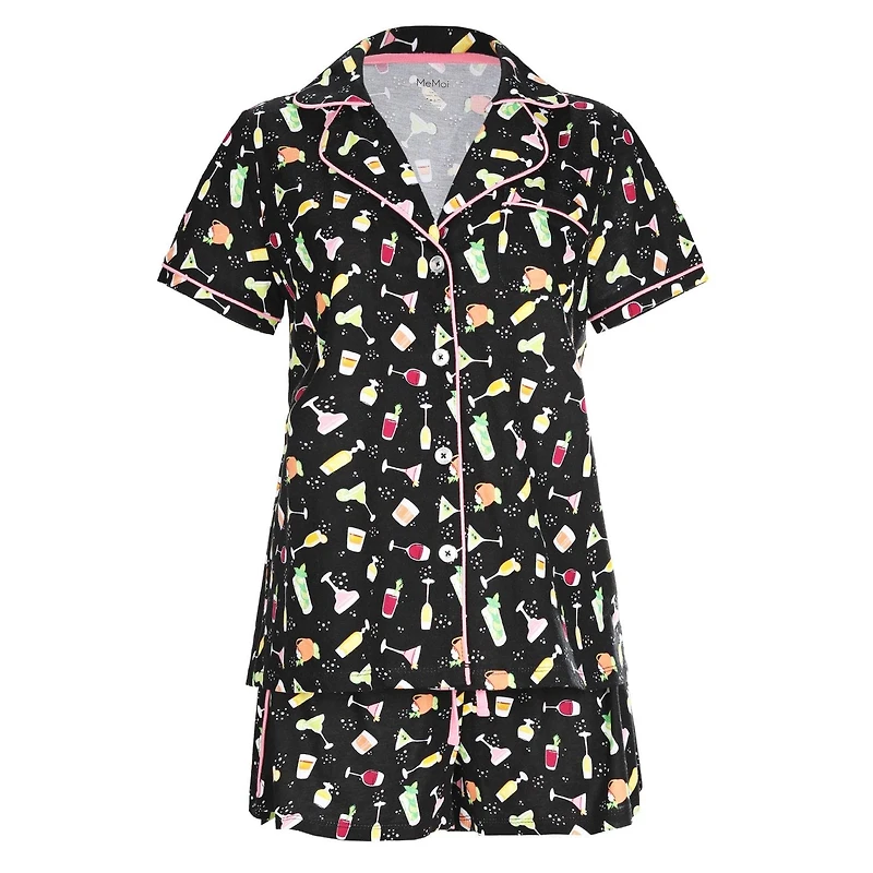 MeMoi Women's Cocktail Notch Collar Cotton Blend Pajama Set