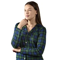 MeMoi 2 Piece Women's Plaid Cotton-Blend Notch-Collar Button-Down Pajama Set a Bag