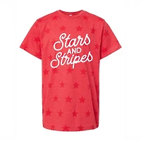 The Juniper Shop - Stars and Stripes Slanted Cursive Puff Print Youth Short Sleeve Star Tee