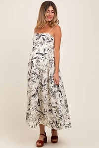 PinkBlush Womens Light Pink Linen A-Line Flared Maternity Midi Dress
