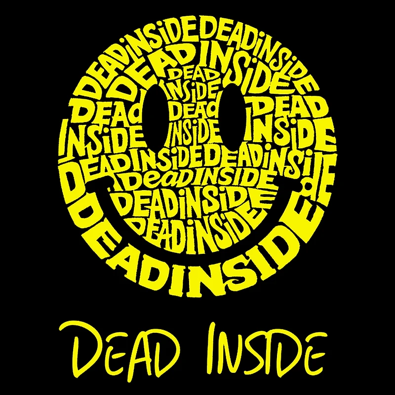 LA Pop Art Men's Crew Neck Cotton T-Shirt - "Dead Inside Smile" Word