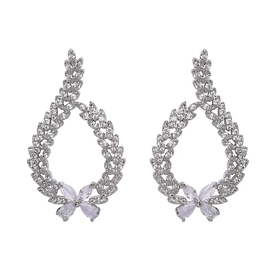 AGP PARIS Womens Sparkling Floral Drop Earrings