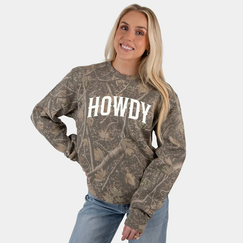 Simply Sage Market - Howdy Arched Puff Women's Camo Sweatshirt