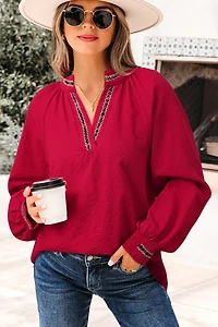 Threaded Pear Women's Eve Jacquard Print Textured Blouse