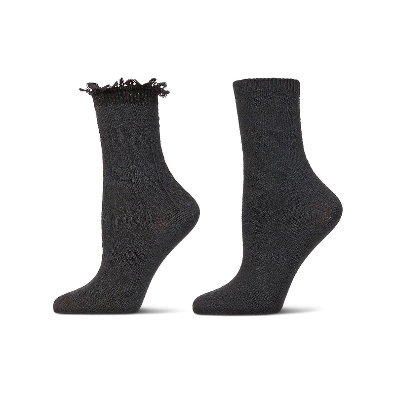 MeMoi 2 Pair Women's Combed Cotton-Rich Crew Socks