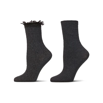 MeMoi 2 Pair Women's Combed Cotton-Rich Crew Socks