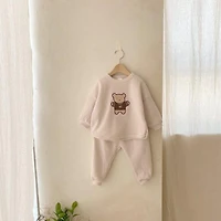 MyKids-USA Baby Cartoon Bear Embroidered Pattern Waffle Fabric Hoodies Sets