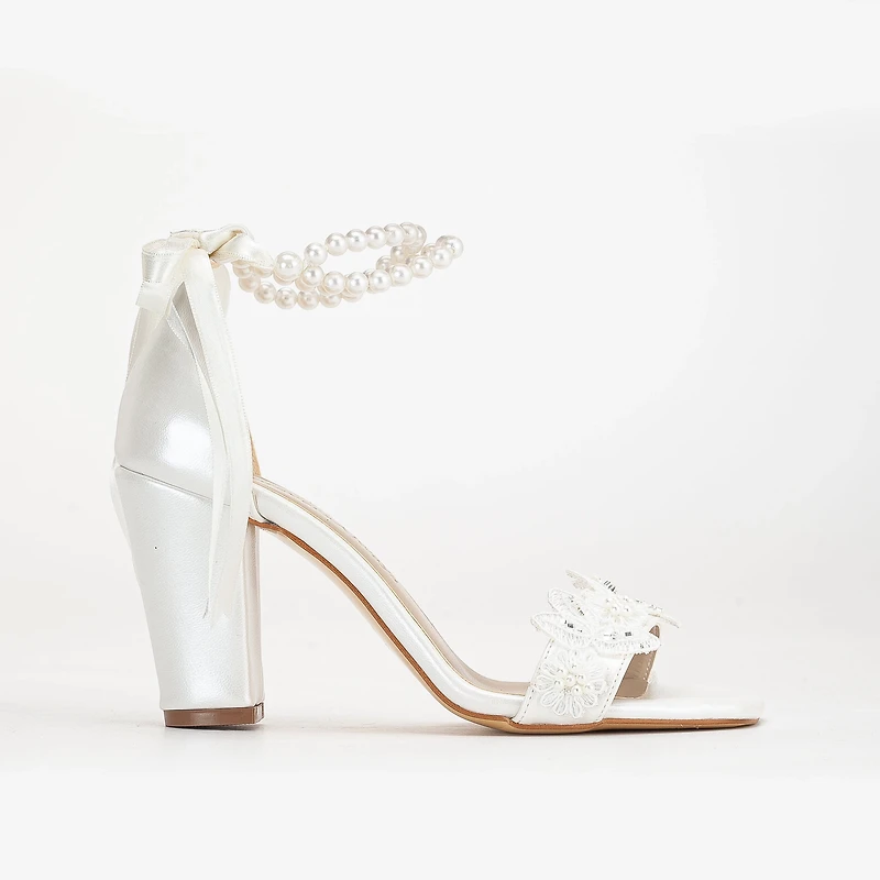 Forever & Always Womens Helene Lace Bridal Heeled Sandals with Pearls
