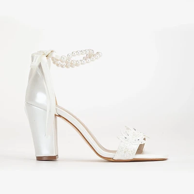 Forever & Always Womens Helene Lace Bridal Heeled Sandals with Pearls