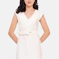 AGP PARIS White Braided Round Buckle Women's Belt