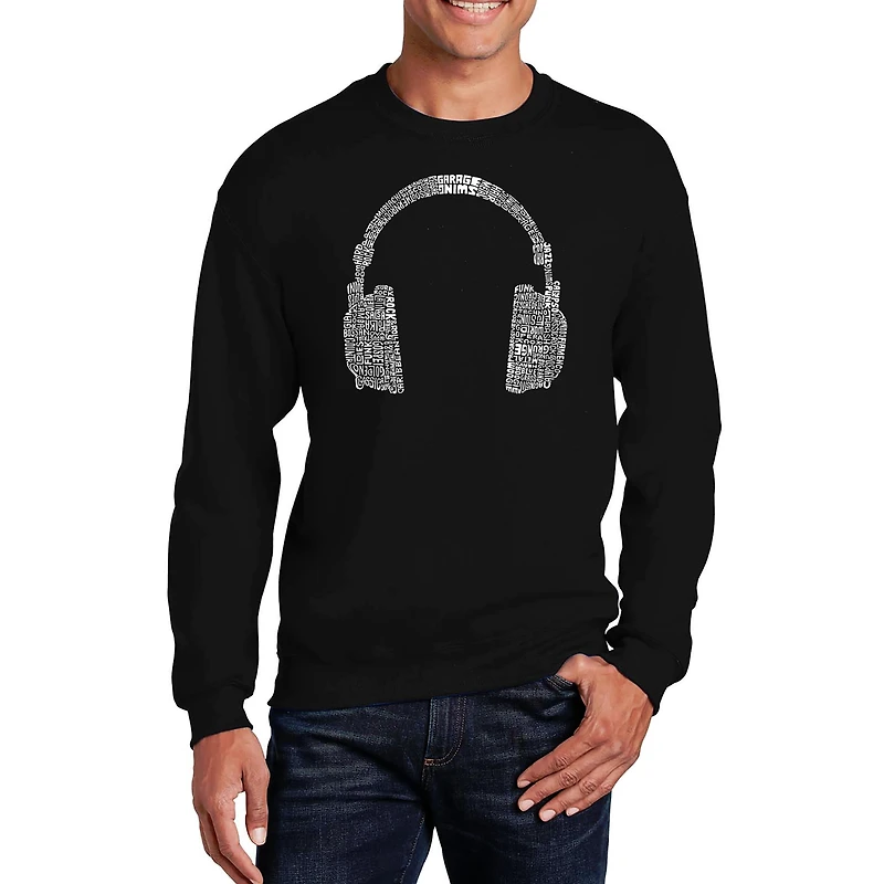 LA Pop Art 63 Different Genres Of Music - Mens Word Crew Sweatshirt