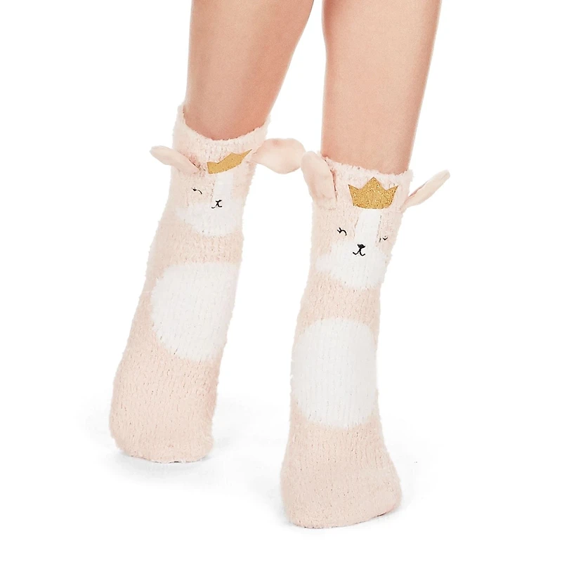 MeMoi Princess Critter Plush Non-Skid Crew Socks