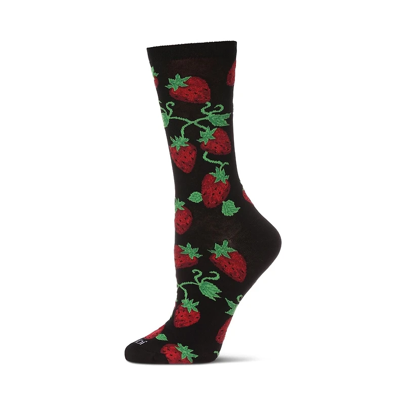 MeMoi Women's Strawberry Vines Bamboo Crew Socks