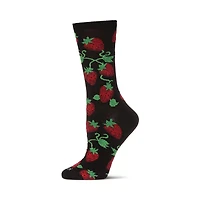 MeMoi Women's Strawberry Vines Bamboo Crew Socks