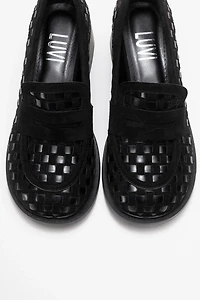 Prologue Shoes Womens Marlon Woven Block Heel Loafer