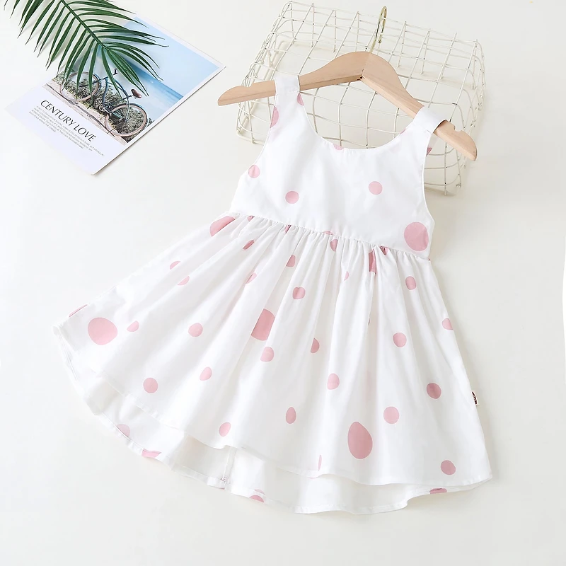 MyKids-USA Polka Dot Pattern Sleeveless Round Collar Dress With Bow