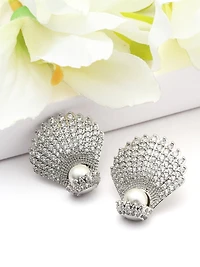 AGP PARIS Womens Shell Pearl Statement Stud Earrings