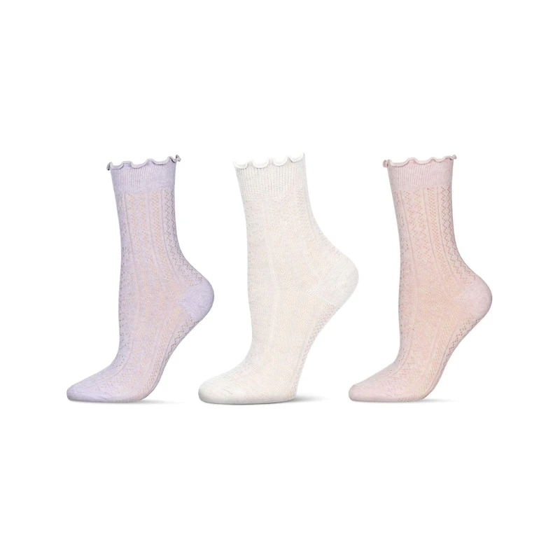 MeMoi Women's 3 Pair Pack Pointelle Fashion Crew Socks
