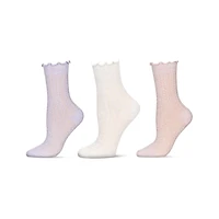MeMoi Women's 3 Pair Pack Pointelle Fashion Crew Socks