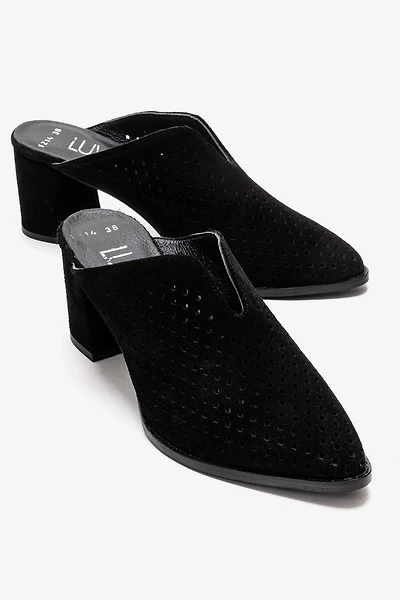 Forever & Always Womens Toen Leather Block Heel Mules