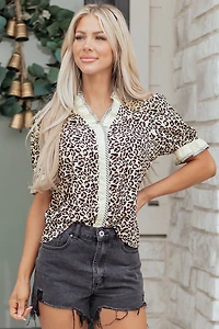 Threaded Pear Women's Lena Trim Short Sleeve Blouse