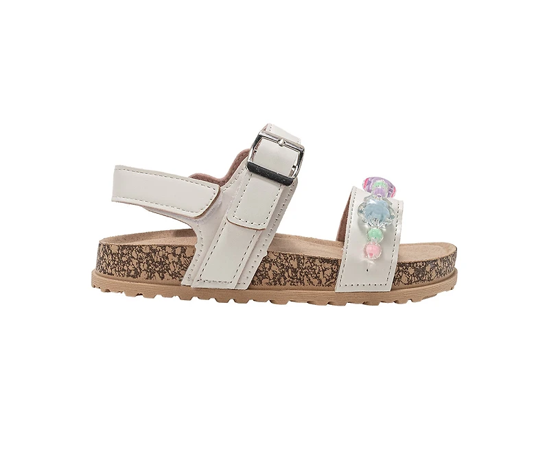 bebe Girl's Footbed Sandals with Beaded Floral Embellishments