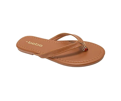 bebe Women's Thong Sandals with Charm Detail Slip On Shoes