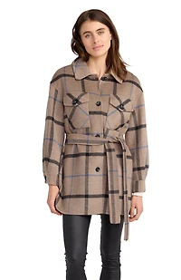 Belle & Bloom Womens Back Together Belted Shacket