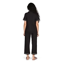 MeMoi Women's Notch Collar Capri Cotton Blend Pajama Set