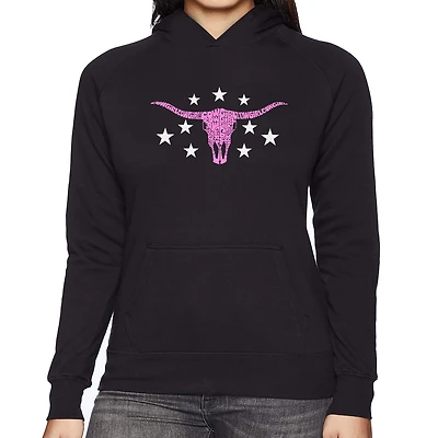 LA Pop Art Cowgirl Cowskull - Women's Word Hooded Sweatshirt